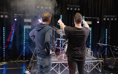 Professional live karaoke band setup before an event