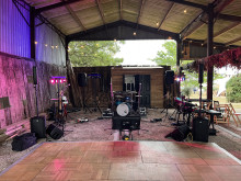 Live Karaoke Band wedding entertainment in a barn